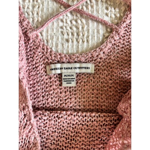 AMERICAN EAGLE OUTFITTERS Rose Pink Nubby Knit Strappy Back Tank Size Medium - Picture 6 of 12